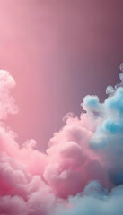 Fototapeta premium A vibrant cloud of pastel pink and blue smoke blending together in an abstract pattern for gender reveal or baby shower.