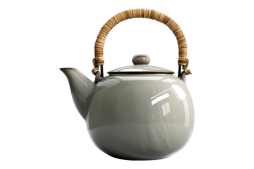 Tea pot with wooden handle isolated on transparent background