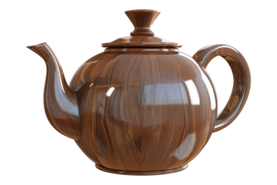 Tea pot with wooden handle isolated on transparent background