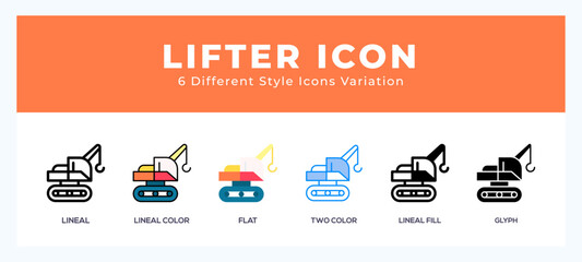 Lifter icon symbol set. outline. glyph black. flat color and filled line color.