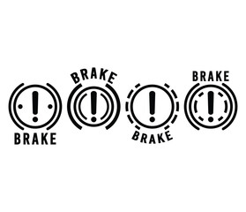 brake warning car system icon symbol sign vector design illustration black white color simple flat illustration collection set
