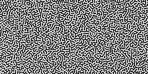 Abstract truing organic wallpaper Turing reaction diffusion monochrome seamless pattern with chaotic motion. Generative algorithm psychedelic background. Reaction-diffusion or truing pattern formation
