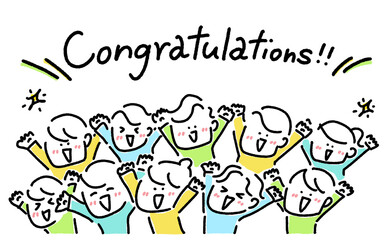 Naklejka premium 両手を上げて笑顔でお祝いする人々 congratulations