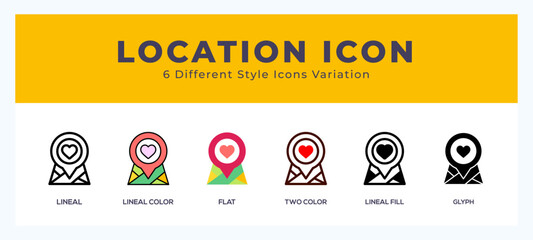 Location icon symbol. isolated. vector illustration with different styles