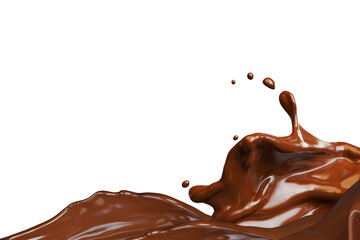Chocolate splash isolated with clipping path , 3D illustration . Realistic liquid chocolate wave splash velvety cocoa cascading in a captivating splash, enticing the senses with its luscious aroma 
