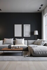 Vertical Living Room Decor with Stylish Sofas and Wall Canvas