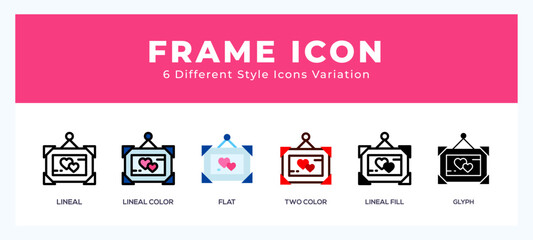 Frame icon set with different styles. Icons designed in filled. outline. flat. glyph and line colored.
