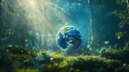 A beautiful globe covered with moss and grass