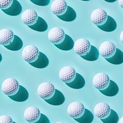 golf ball slices and whole, shot from above, making a fun pattern on a bright pastel color background, magazine cover photo