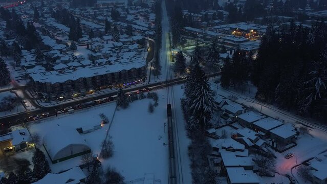 snowy train track crossing