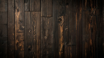 Naklejka premium Dark Burnt Wood Texture Background, Burned hardwood plank surface wallpaper