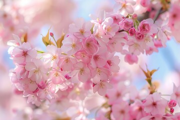 Obraz premium Beautiful pink cherry blossom branch blooming in the spring