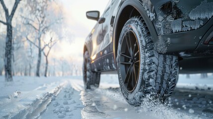 Obraz premium The car on snowy road