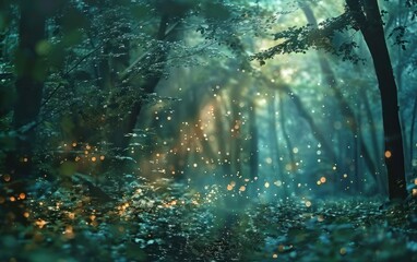 Fototapeta premium Enchanted Forest with Fireflies