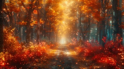 Enchanting Autumn Forest Pathway - Generative AI