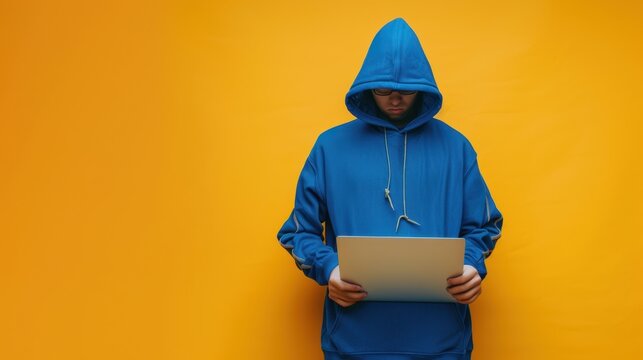 The hooded hacker with laptop