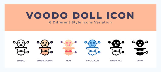 Voodoo doll icon set with different styles. Vector illustration.