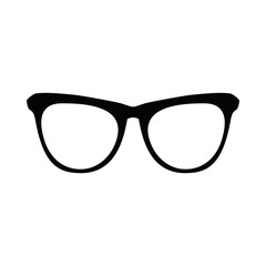 Fototapeta premium The glasses icon. Black silhouette of glasses. Vision-correcting glasses, sunglasses. Vector illustration isolated on a white background for design and web.