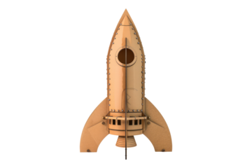 Cardboard rocket isolated on transparent background