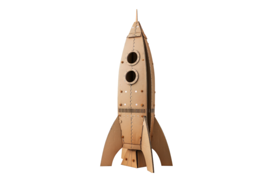 Cardboard rocket isolated on transparent background