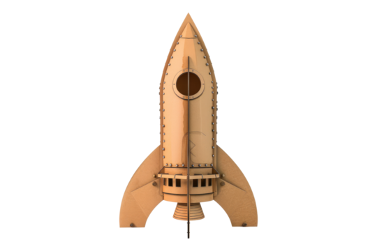 Cardboard rocket isolated on transparent background