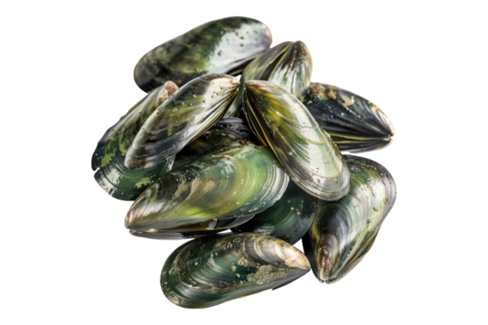 Green shells mussels isolated on transparent background