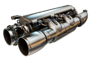 Motor exhaust system isolated on transparent background