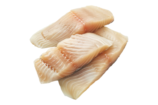 Raw haddock fish fillets isolated on transparent background