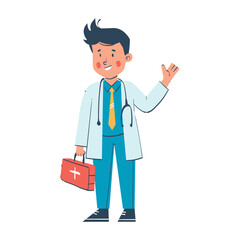 Friendly Doctor holding Medical Bag Illustration. Inspiring Future Career for Kids