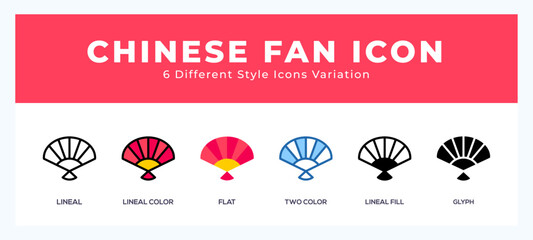 Chinese fan icon symbol. isolated. vector illustration with different styles