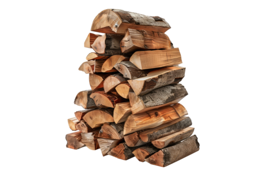 Stack of fire wood isolated on transparent background
