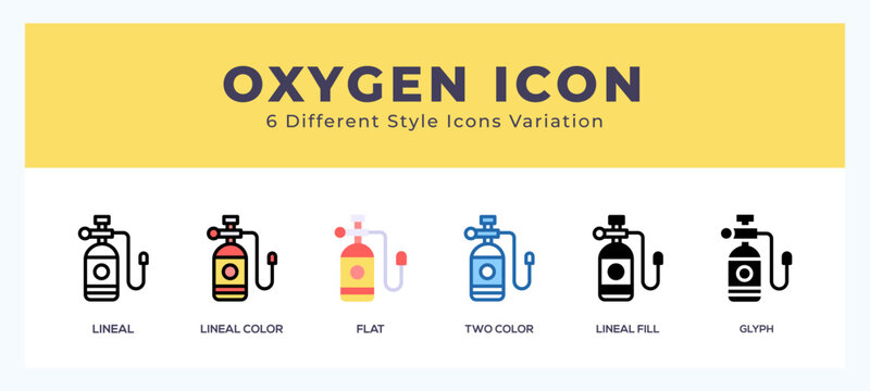 Oxygen set of icons. Vector illustration with different styles.