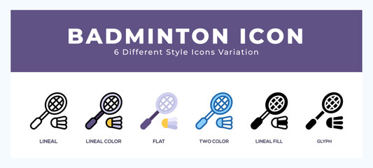 Badminton set of simple icons great for web. app. presentation and more.