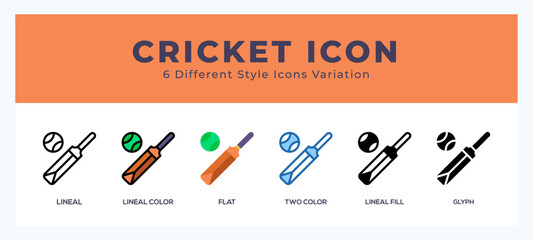 Cricket icon illustration vector with different styles