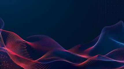 Fototapeta premium Abstract blue and red dynamic wavy lines with dotted texture. Dark blue background with copy space. Modern futuristic simple dots pattern. Vector illustration
