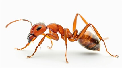 Close up of a red ant isolated on white background