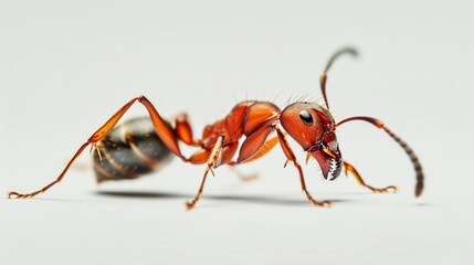 Close up of a red ant isolated on white background