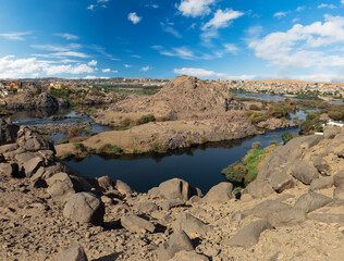 Beautiful natural landscape on the river Nile in Aswan, Egypt 