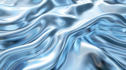 Fototapeta premium Silky 3D illustration of chrome waves in a captivating blue hue, perfect for high-tech designs.