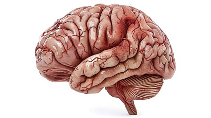 Realistic illustration of human brain isolated on white background