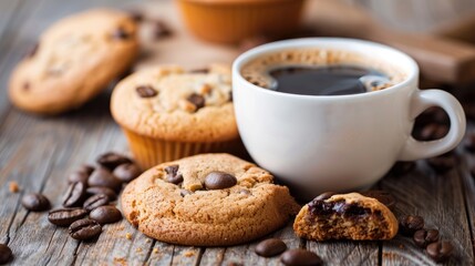 Coffee paired with cookies and muffins