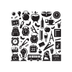 Back-to-school silhouettes set. Back to school element silhouettes vector illustration 