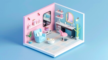 Obraz premium 3D isometric view of a beauty shop collection room