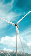 Fototapeta premium Wind turbine under clear blue sky, symbolizing renewable energy, sustainable development, and clean power solutions for a greener future.