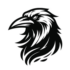 Illustration of a fierce crow in black and white