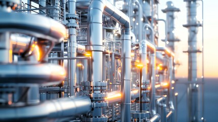 Oil refinery with complex piping and structures, oil, energy production