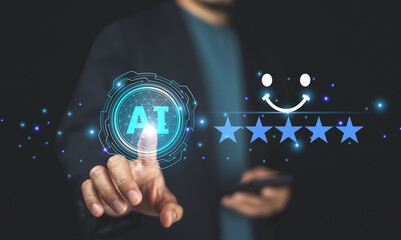 Businessman use AI technology support customer satisfaction and operational efficiency have significantly improved, AI to elevate customer service standards.