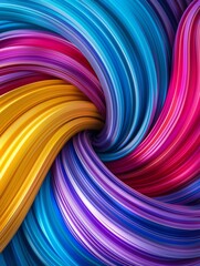 Vibrant swirl of colorful ribbons creating an abstract, dynamic pattern with a mix of blue, purple, pink, and yellow hues.