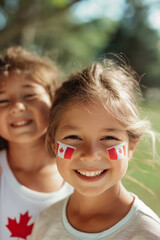 Happy Children Celebrating Canada Day with Flag Face Paint