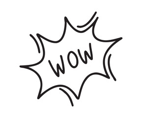 Wow Hand drawn cloud speech bubble element wow text. Explosion cloud icon. Isolated Comic doodle sketch style